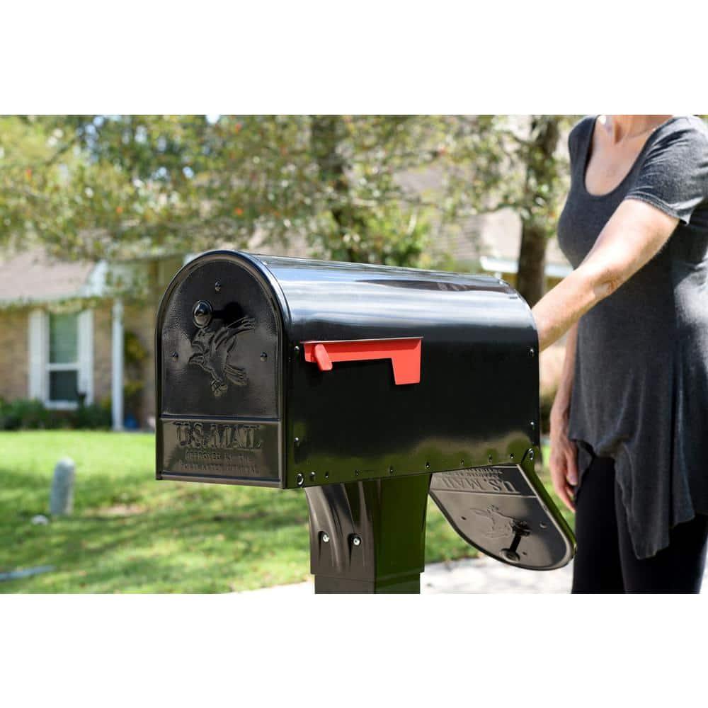 Large Black Steel Double Door Post Mount Mailbox