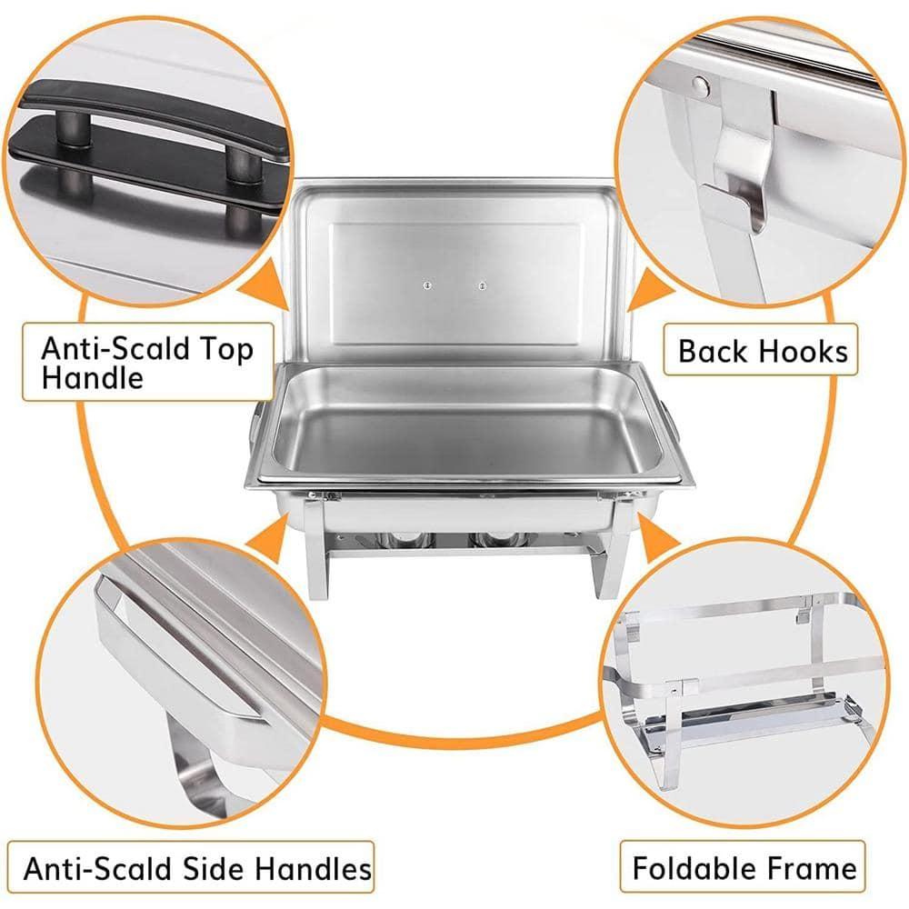 9 qt Silver Stainless Steel Rectangular Chafing Dish Set with Foldable Legs