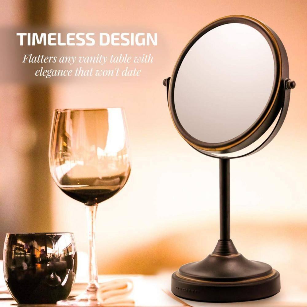 OVENTE 7'' Tabletop Makeup Mirror with 1X/7X Magnification, 360° Swivel Design and Double-Sided Free-Standing Vanity Mirror Perfect for Dresser, Bedroom and Office Desk, Antique Bronze MNLCT70ABZ1X7X