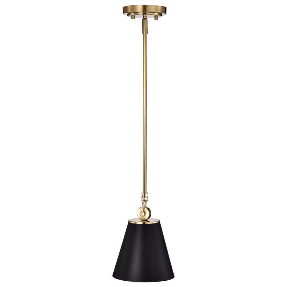 Dover Mini Pendant in Black with Vintage Brass Trim and White Lining