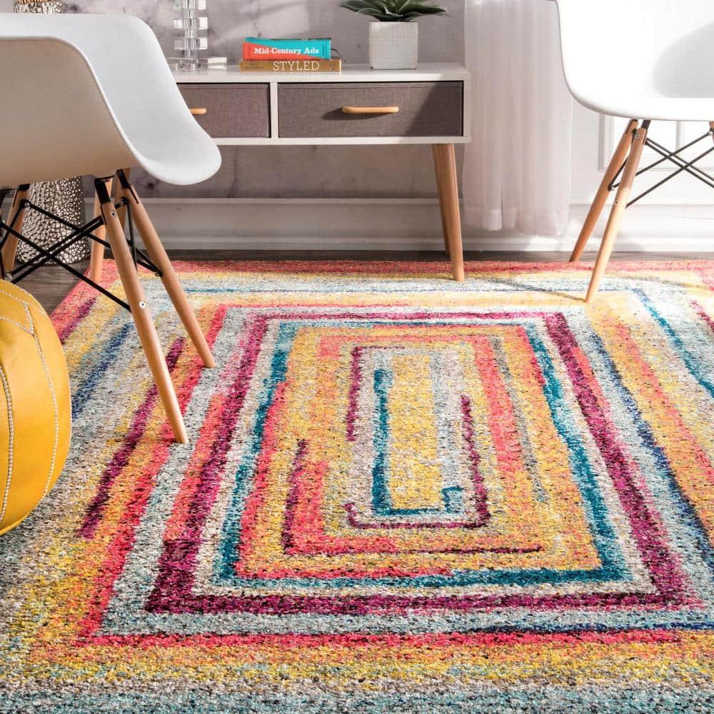 2'6"x10' Hargis Labyrinth Runner Rug Yellow - nuLOOM: Geometric Vintage Indoor Runner, Low Pile, Polypropylene