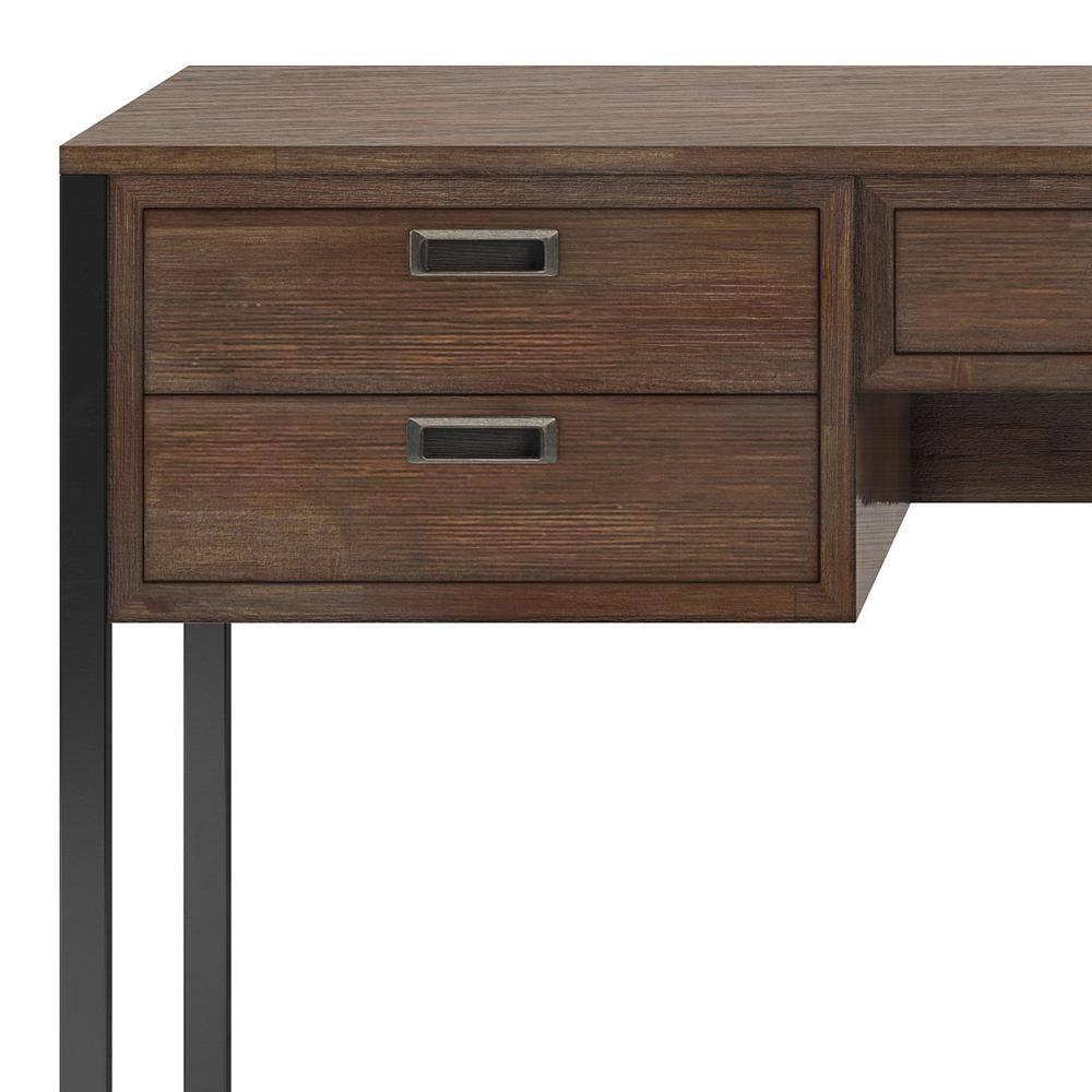 Simpli Home Richmond 60"W Solid Acacia Wood Desk, Industrial Style with Keyboard Tray and 3 Drawers