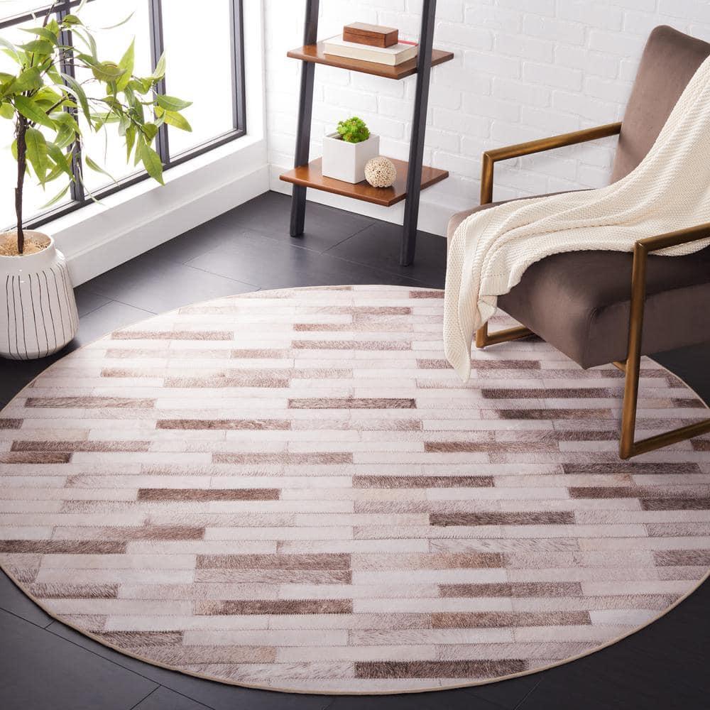 Faux Hide FAH500 Power Loomed Machine Washable Area Rug - Beige/Brown - 6' Round - Safavieh.