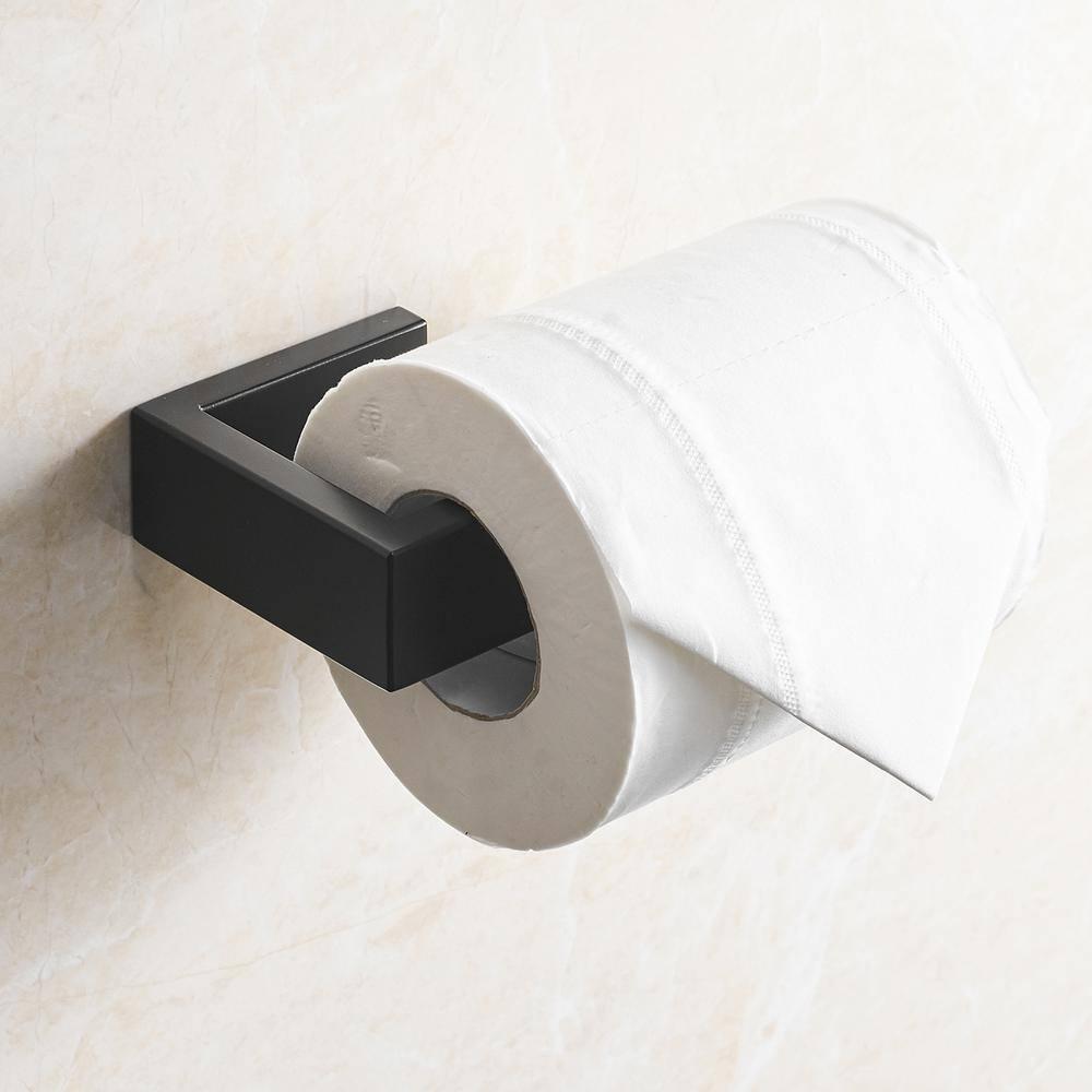 4-Piece Bathroom Hardware Accessory Set with 24" Towel Bar Towel Ring Paper Holder Robe Hook Matte Black