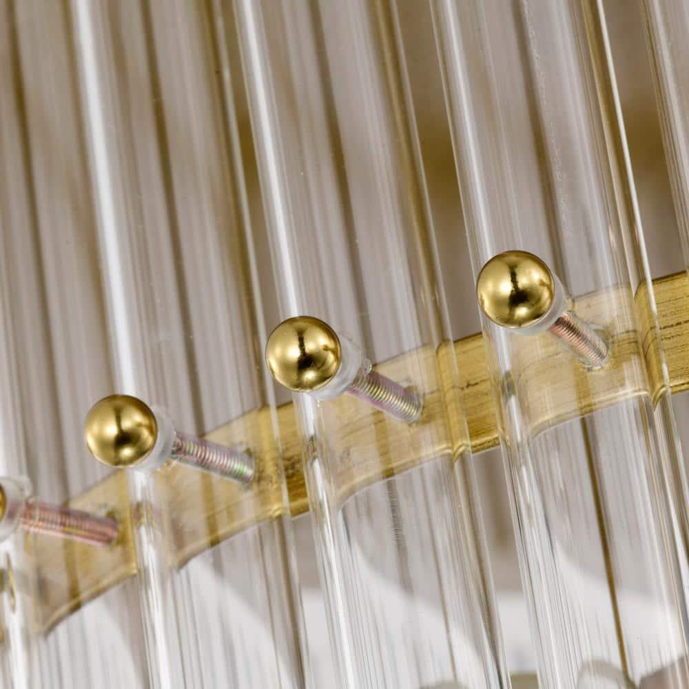 Luxury Round Antique Brass Metal with Tube Crystal 18 Inch Semi Flush Mount, Unique Elegant Ceiling Light, Hand-polished Close to Ceiling Light, Flush Mount Light for Living Room, Dining Room, Bedroo