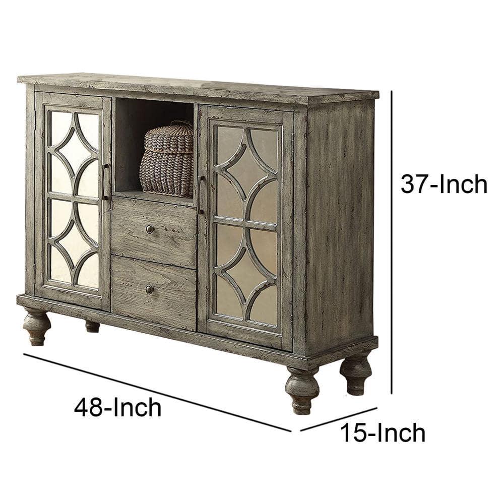 HomeStock Artisanal Artistry Console Table With 2 Doors And 2 Drawers, Weathered Gray