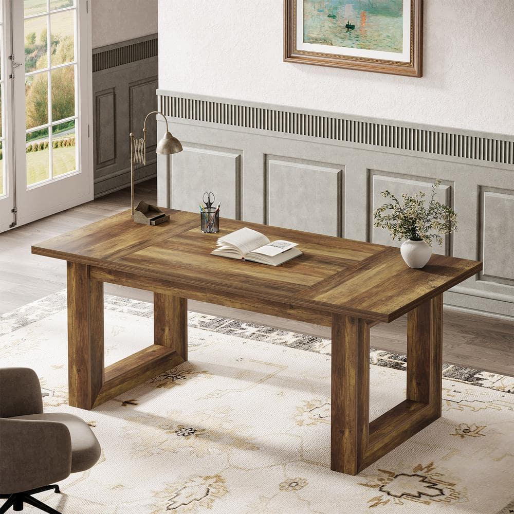 Tribesigns 63-Inch Executive Computer Desk, Industrial Writing Table with Solid Wooden Base for Home Office, Brown