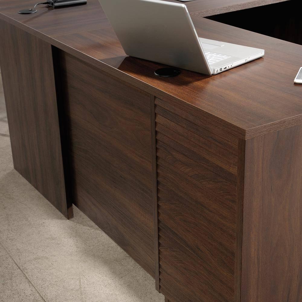 Executive Corner L-Desk in Spiced Mahogany with Filing Drawers