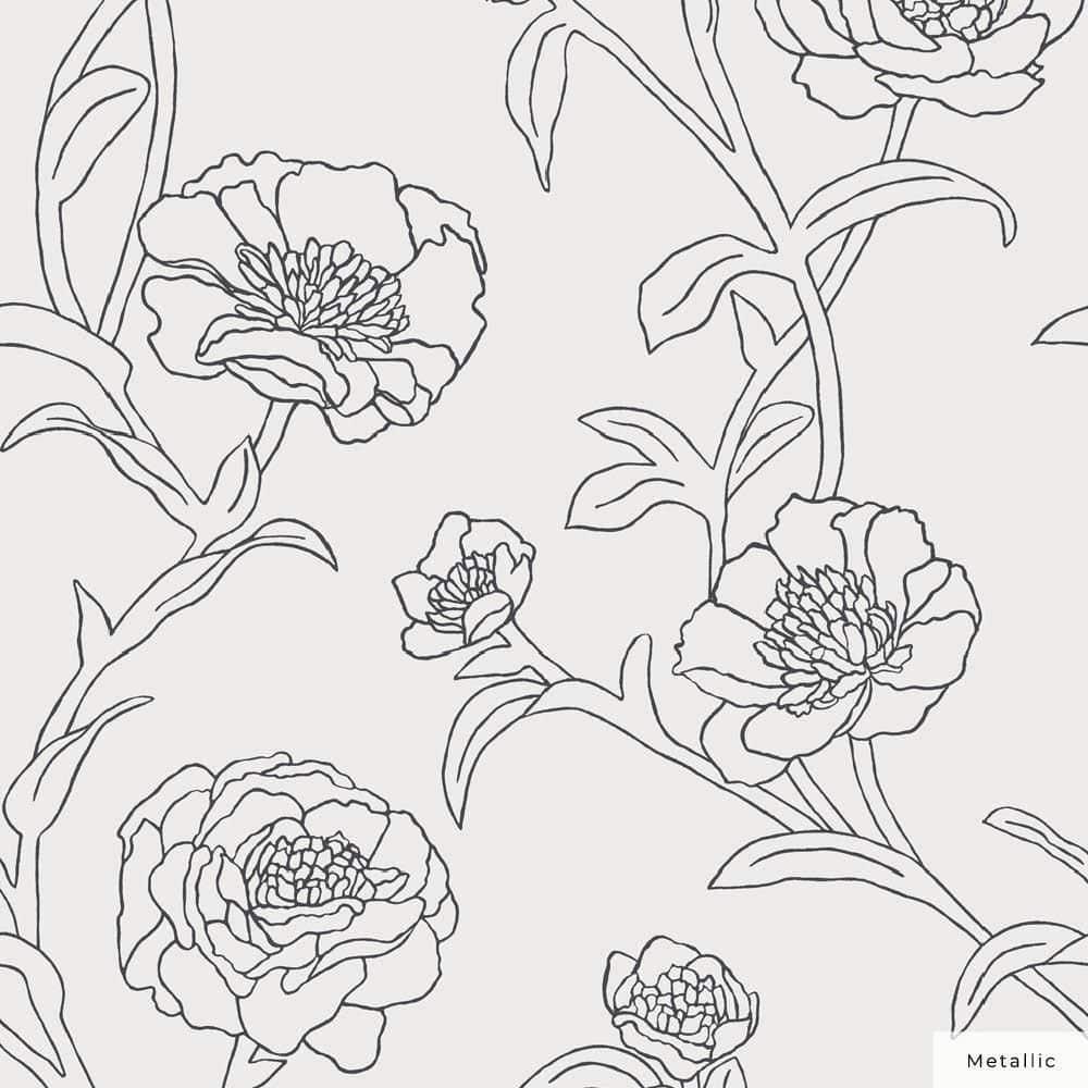 Tempaper & Co. Peonies Removable Peel and Stick Wallpaper, Black and White Floral, 56 sq. ft.: Vinyl Self-Adhesive Botanical Decor
