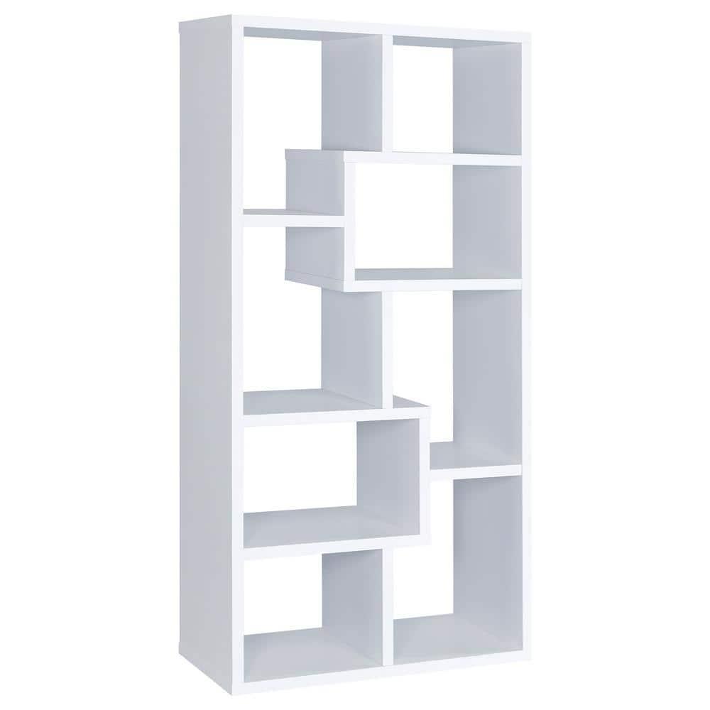 70.75" Theo 8 Shelf Bookcase White - Coaster: Laminated, Modern Style, Open Back, Fixed Shelves