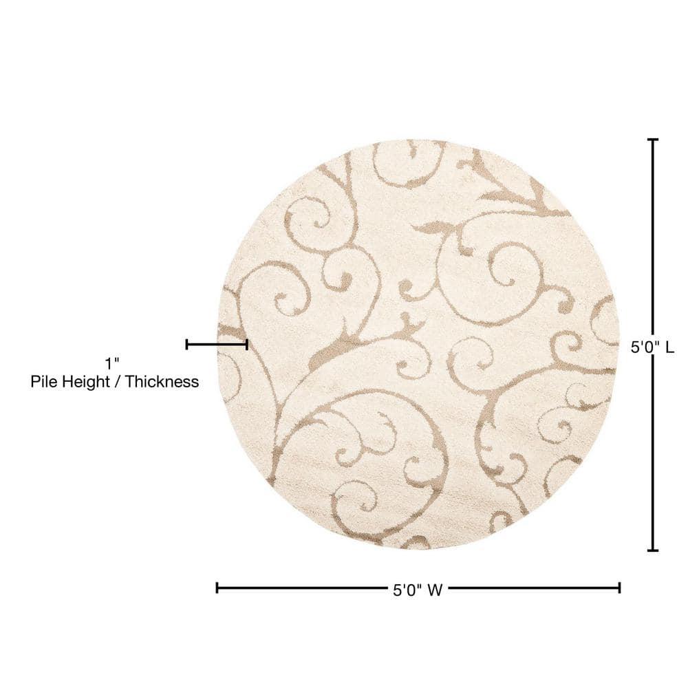 Florida Shag SG455 Power Loomed Indoor Area Rug - Cream/Beige - 5' round - Safavieh.