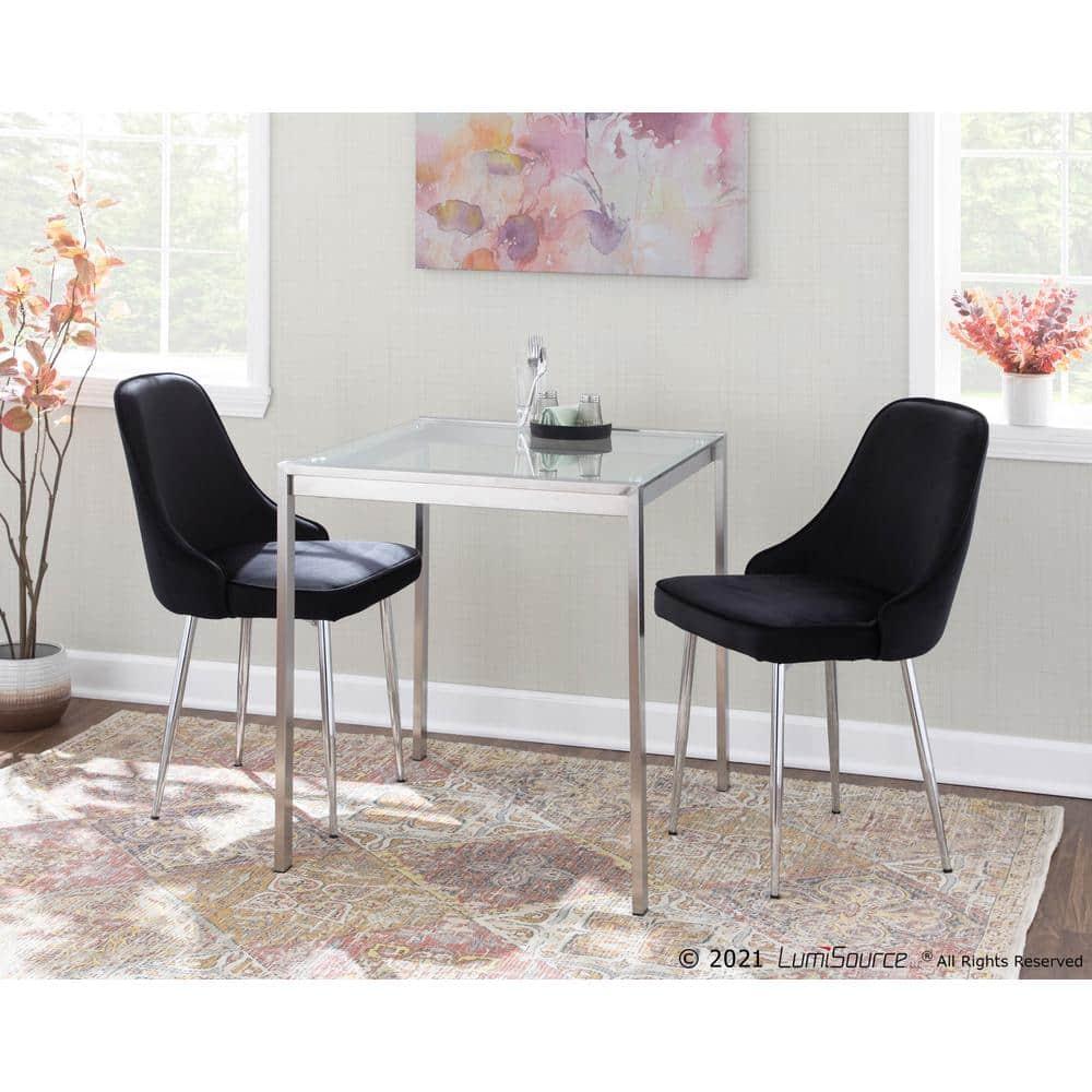 LumiSource Set of 2 Marcel Dining Chairs Black/Chrome: Velvet Upholstery, Metal Legs, No Assembly Required