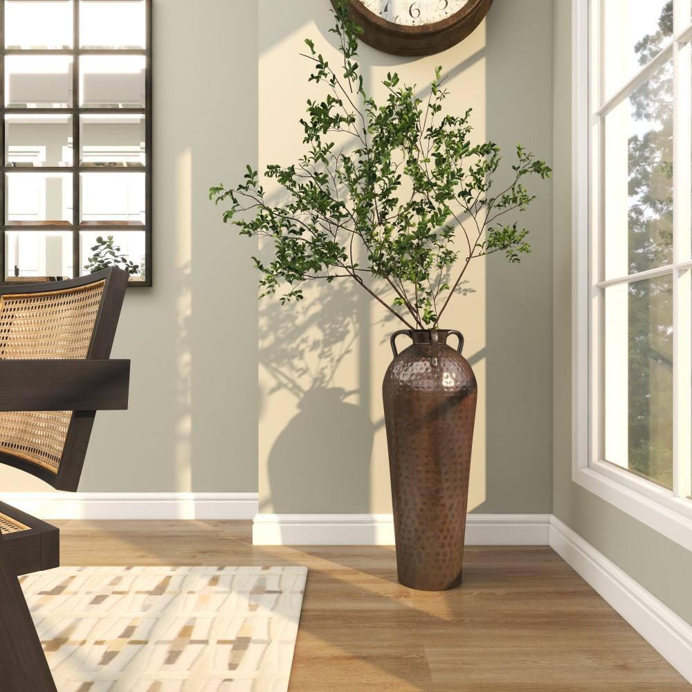 DecMode 28" Tall Floor Mediterranean Style Brown Metal Vase with Hammered Details and Handles