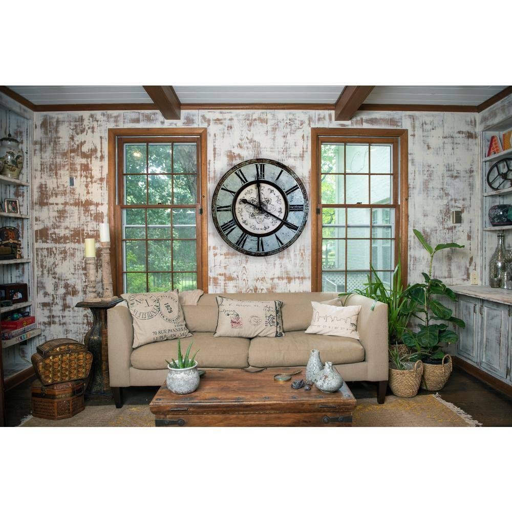 Woven Paths 29" Round Wood Wall Clock in Distressed Mint Finish