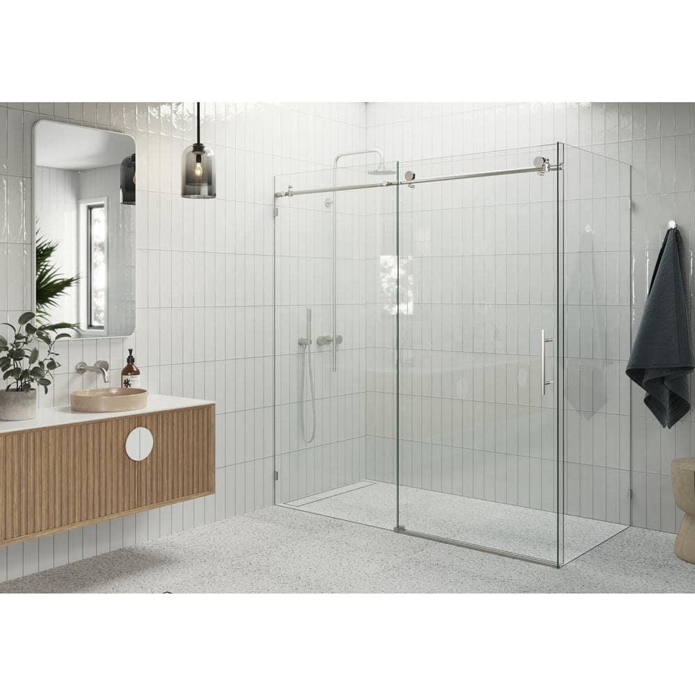 Glass Warehouse Nova 72 in. x 30 in. x 78 in. 90-degree Fully Frameless Sliding Glass Shower Enclosure 90SL-72-30-BN