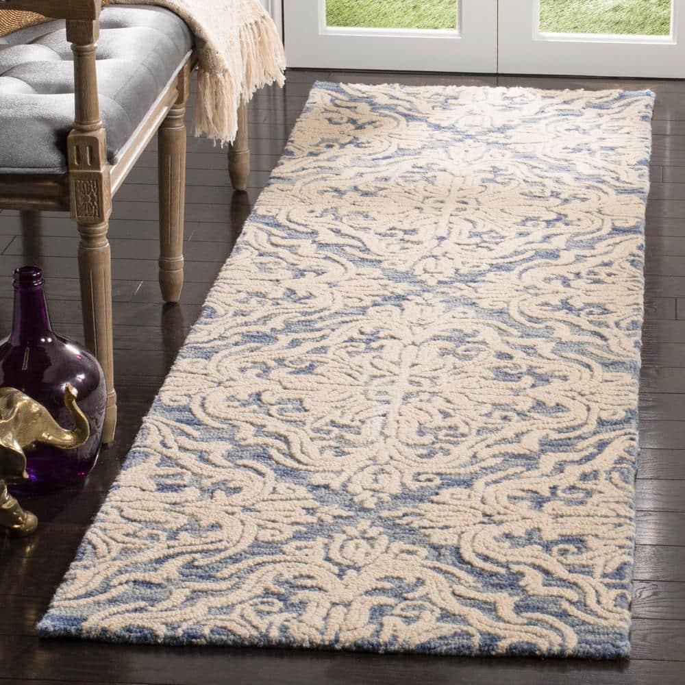 Blossom BLM103 Hand Tufted Runner Rug - Blue/Ivory - 2'3"x10' - Safavieh.