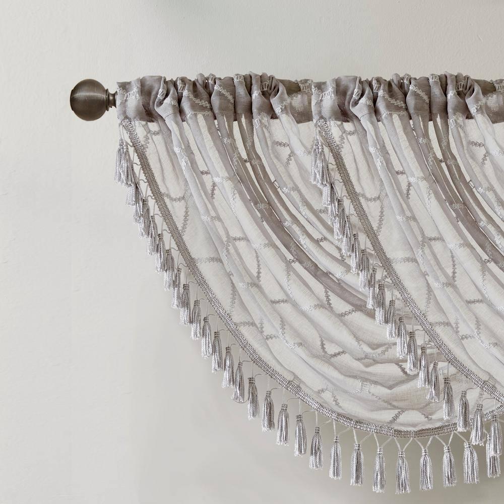 Madison Park Irina Diamond Sheer Embroidered Single Waterfall Valance