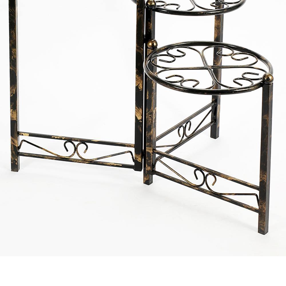 3 Tier Heart Clover Design Round Top Metal Plant Stand, Black- Saltoro Sherpi