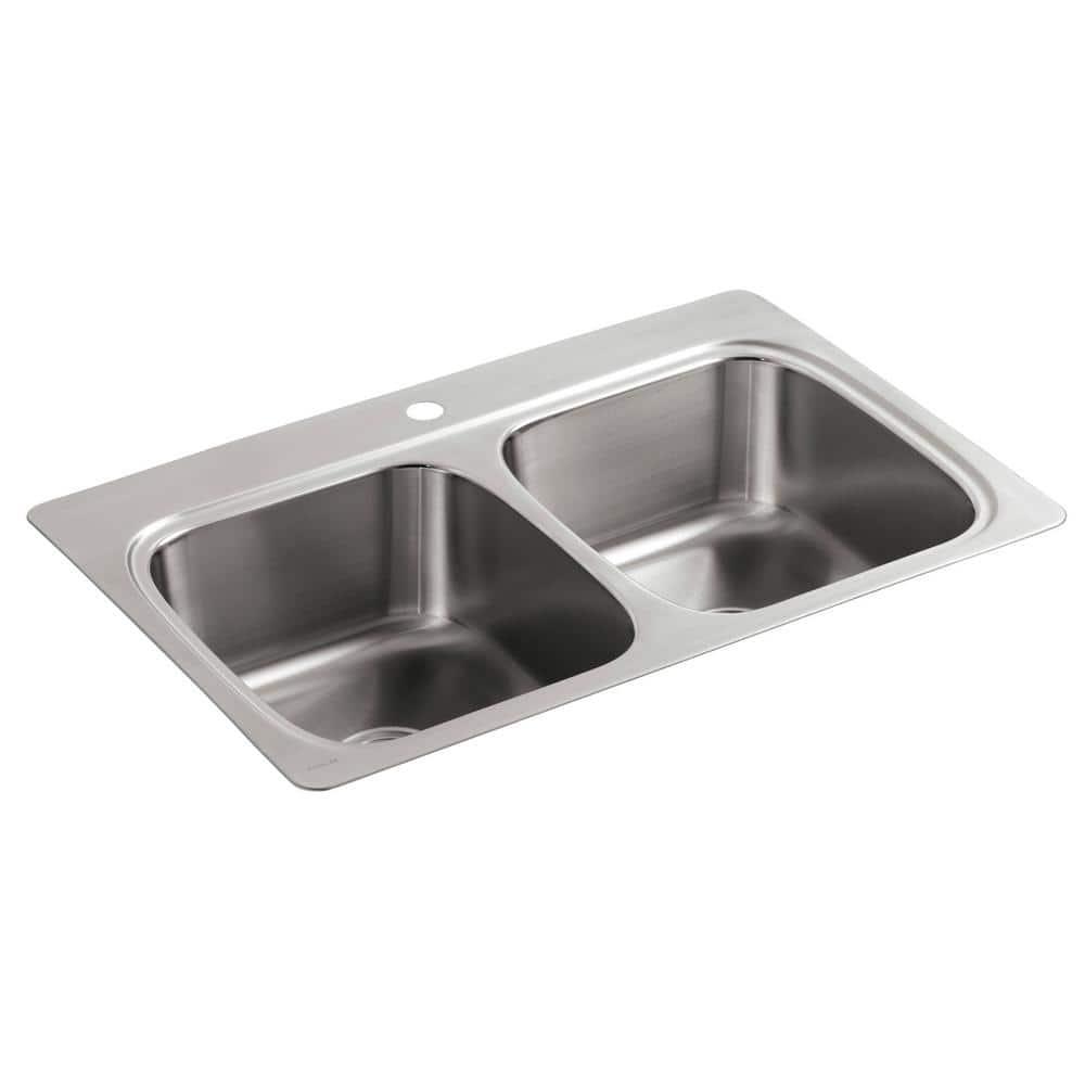 Verse Top-Mount Double-Equal Bowl Kitchen Sink with Single Faucet Hole