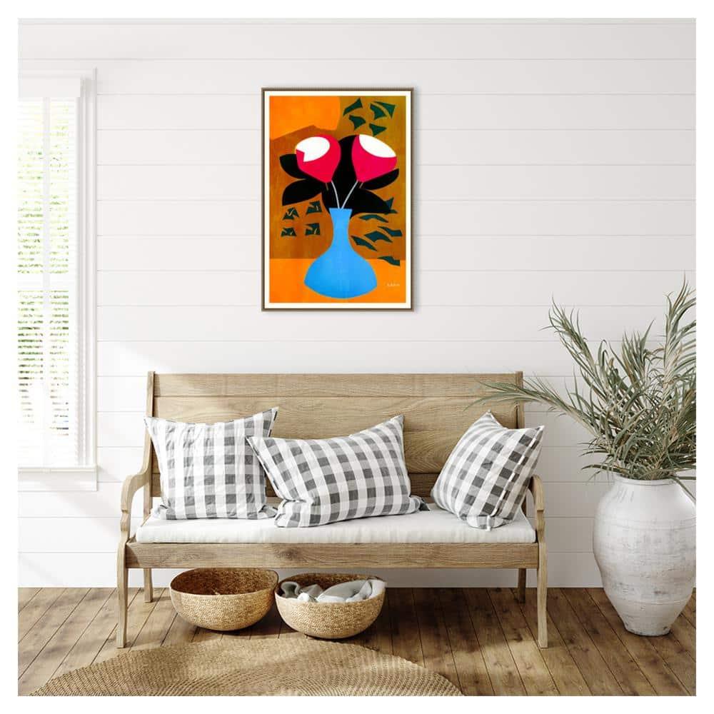 Amanti Art 23"x33" Strawberry Flowers by Bo Anderson Framed Canvas Wall Art Print Bronze - : Hand-Stretched, Modern Decor, Polystyrene Frame