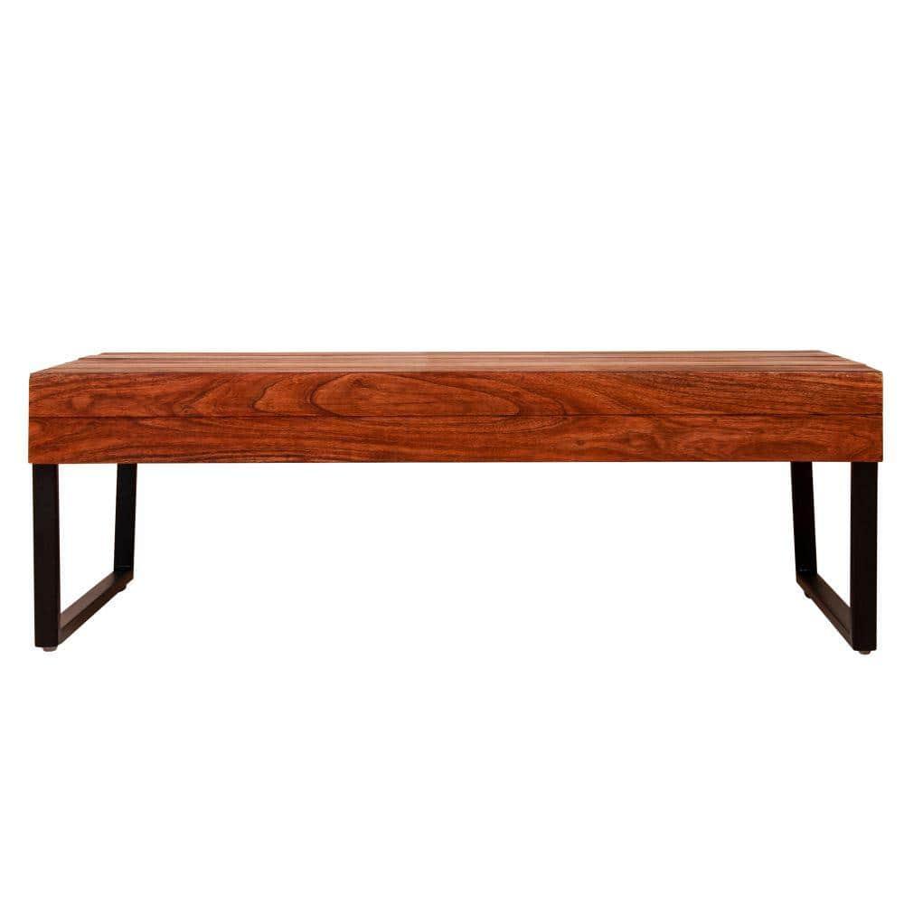 The Urban Port 41.7 Inch Rectangular Coffee Table with Plank Style Top, Metal Frame, Brown and Black