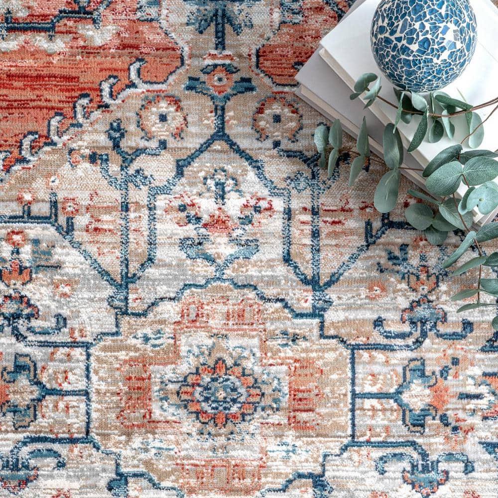 Nuloom Zara Medallion 10x14 Indoor Area Rug for Living Room Bedroom Dining Room Kitchen, Rust/Blue