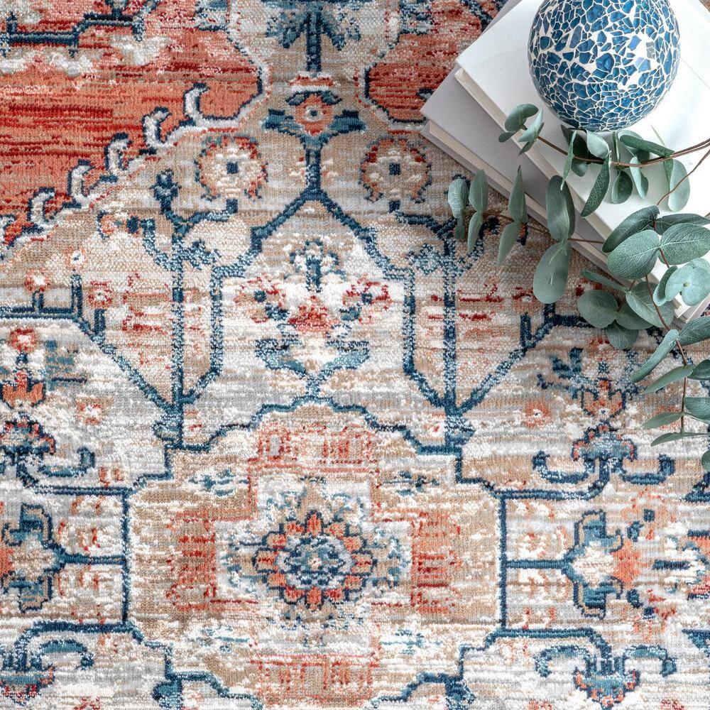Nuloom Zara Medallion 3x5 Accent Indoor Area Rug for Living Room Bedroom Dining Room Entryway Kitchen, Rust/Blue