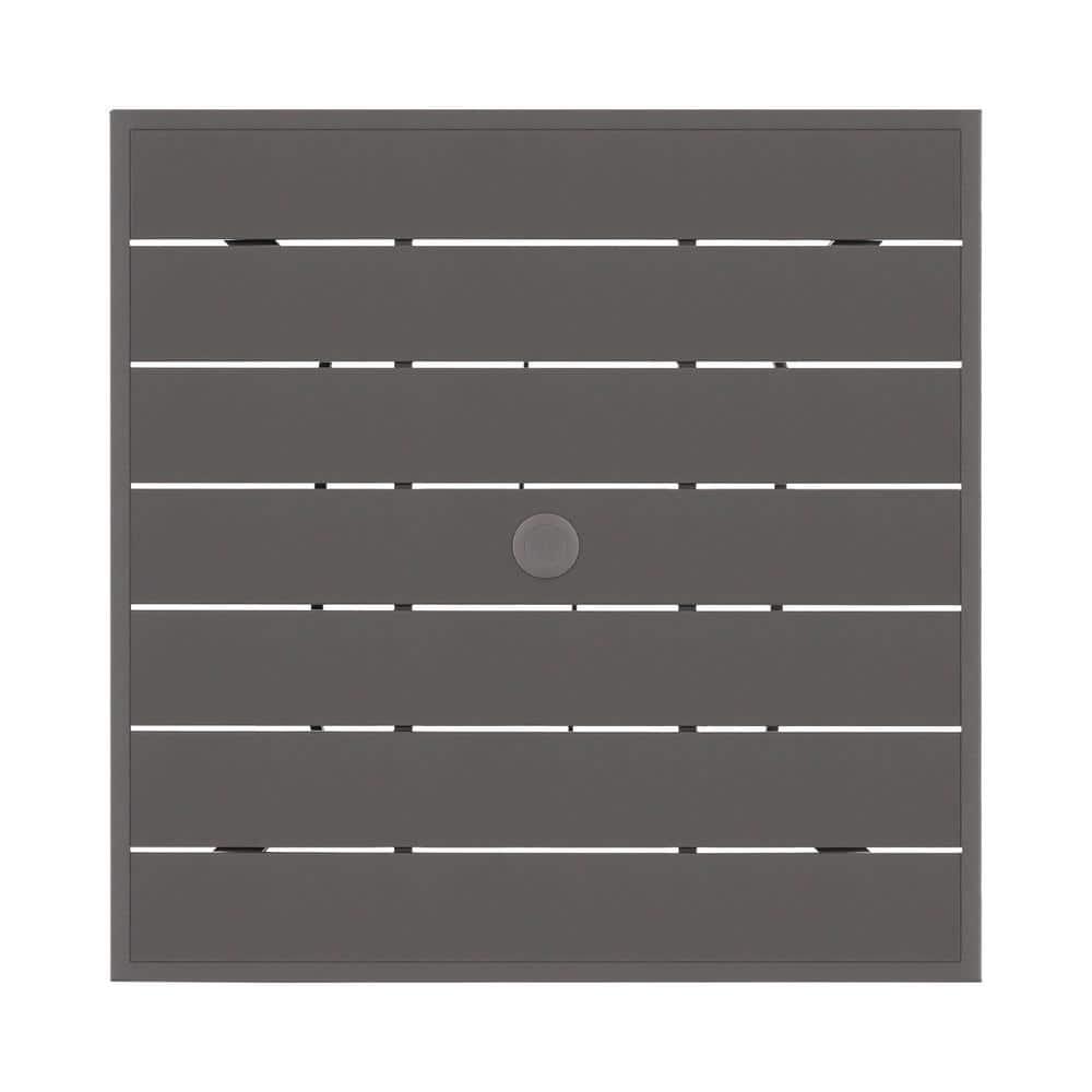 Nuu Garden 37" Outdoor Patio Table, 4 Person Steel Slat Square Dining Table with 1.57" Umbrella Hole, Slatted Top and Powder Coated Iron Frame, Gray