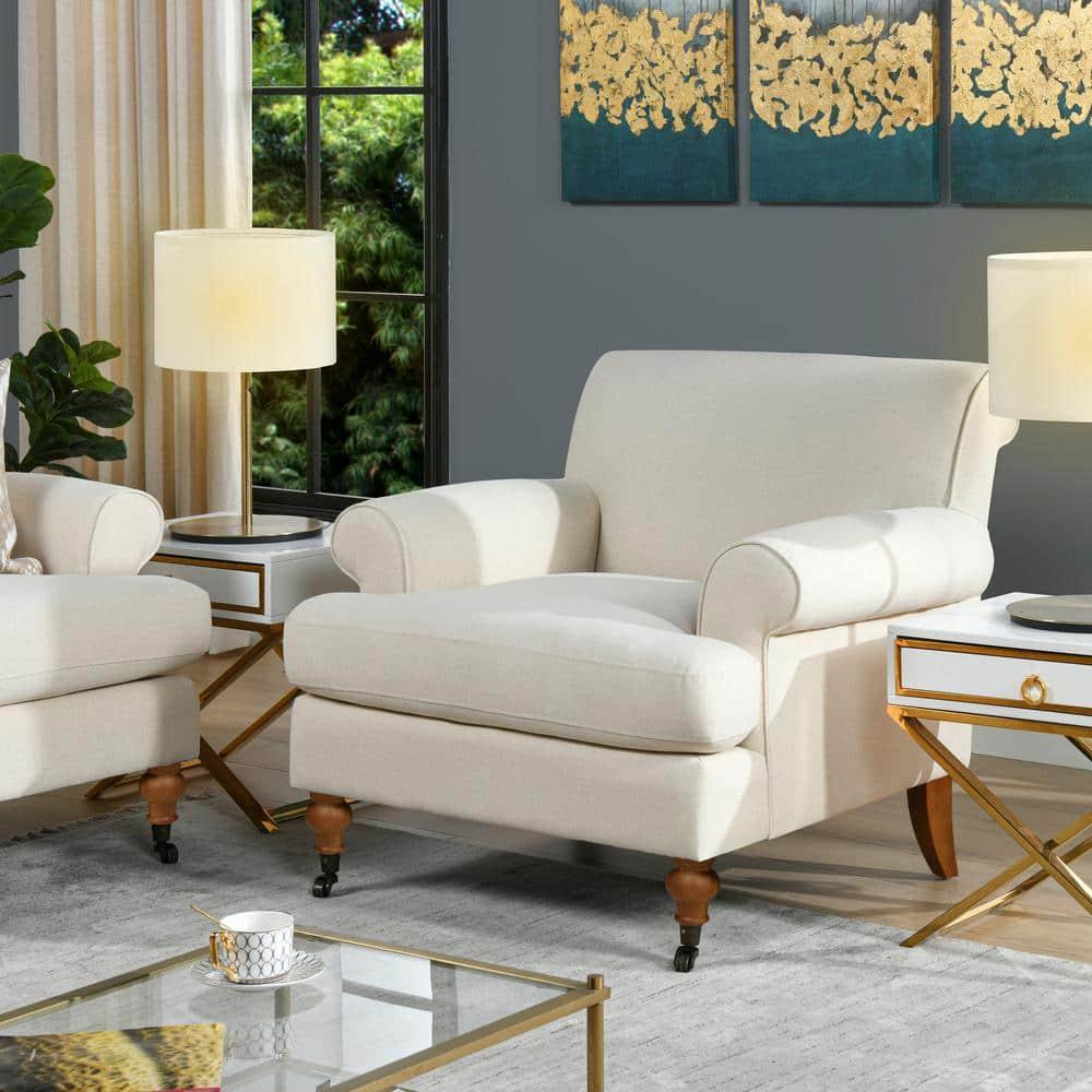 Jennifer Taylor Home Alana 38" Lawson Large Living Room Accent Arm Chair with Metal Casters, Light Beige