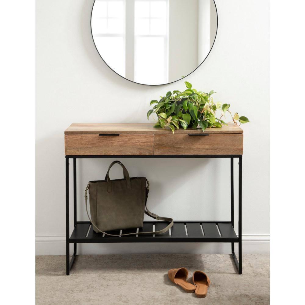 Kate and Laurel Malone Rectangle Wood Console Table, 36x13x31, Natural and Black