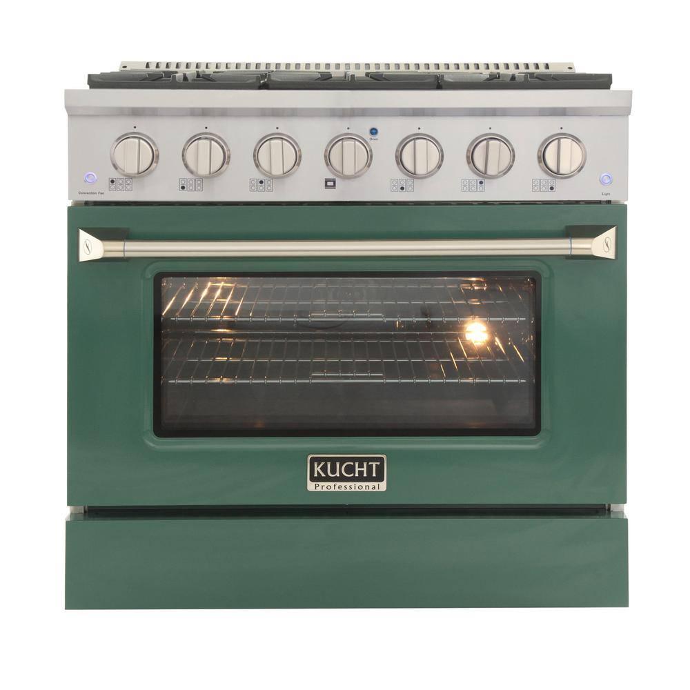 36 in. 5.2 cu. ft Dual Fuel Range for Natural Gas Sealed Burners in Green.