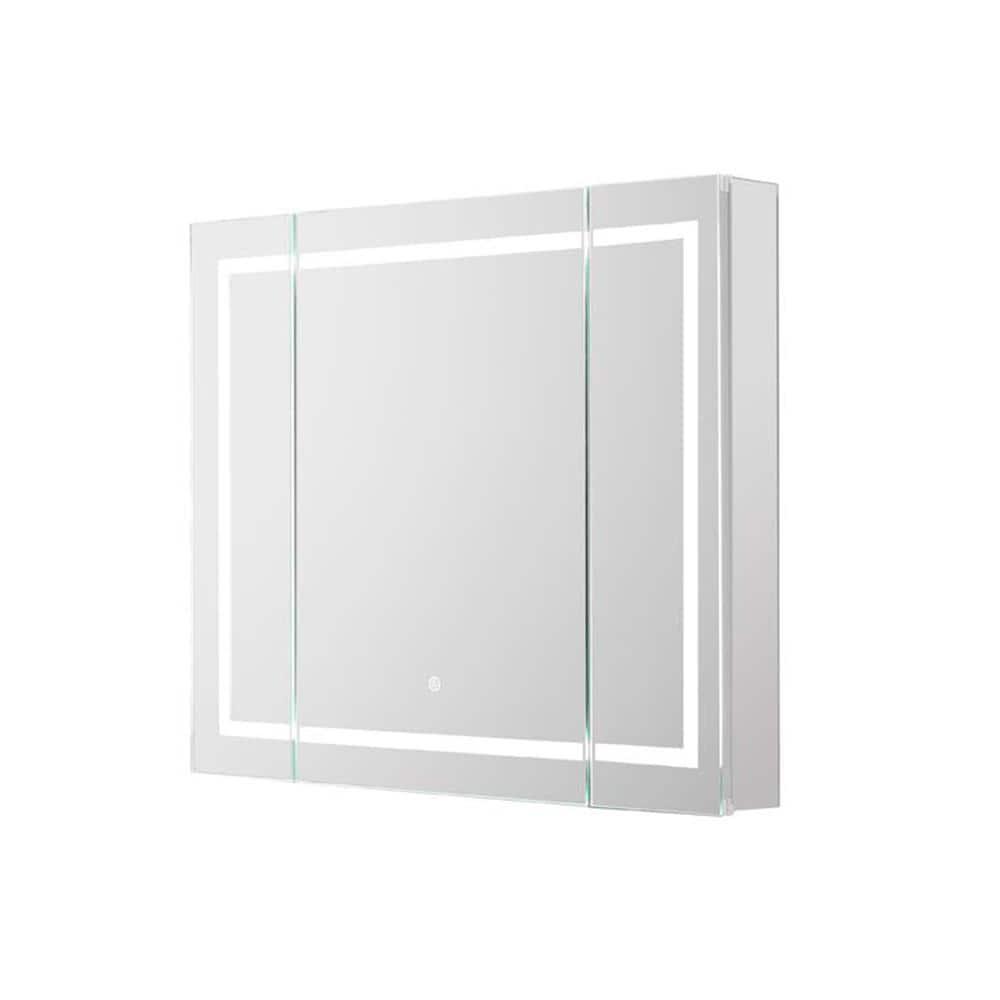 Royale Plus 40 in. W x 30 in. H Clear Recessed/Surface Mount Medicine Cabinet with Mirror, Tri-View Doors, LED, Defogger