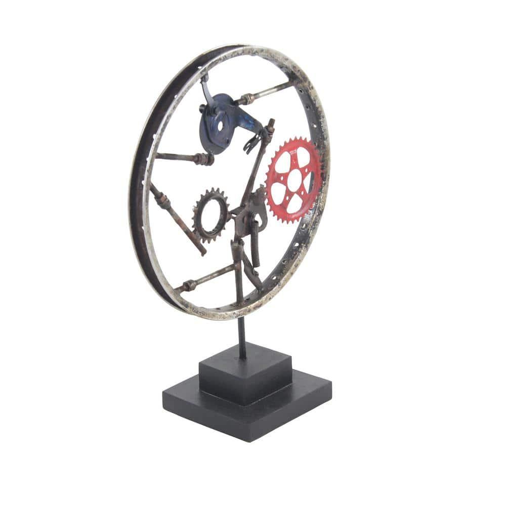 DecMode Iron Industrial Wheel Sculpture, Grey