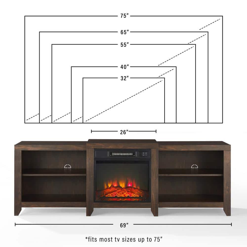 69" Ronin Low Profile TV Stand for TVs up to 75" with Fireplace Dark Walnut - Crosley: Electric, Media Console, MDF