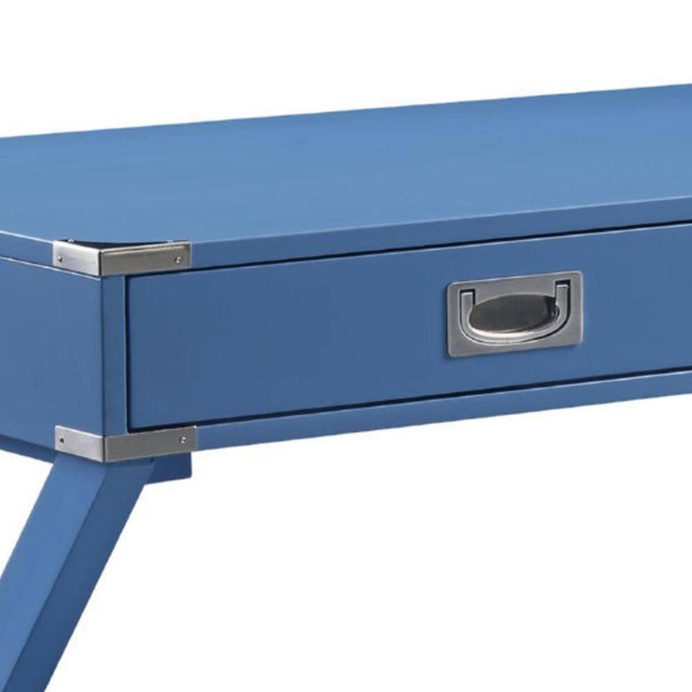 Furniture Modern Blue Writing Desk (24D x 42W x 30H, X-Shaped Base) - 2 Drawers