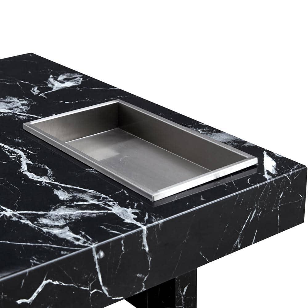 Sudica Compact Marble Coffee Table, 31" Square Center Table with Stainless Steel Storage for Living Room(Black)