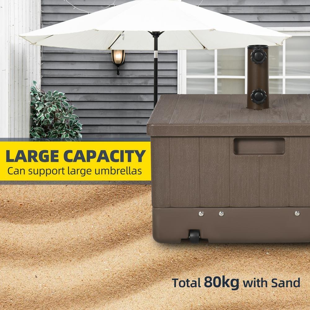 Outsunny 3-in-1 Patio Umbrella Stand Table Raised Garden Bed with Wheels and Handles, Brown