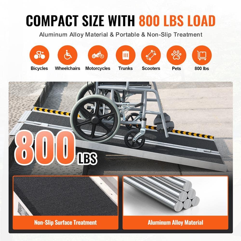 Portable Wheelchair Ramp, 5 ft 800 lbs Capacity, Non-Slip Aluminum Folding Threshold Ramp, Foldable Mobility Scooter Ramp Wheel Chair Ramp, Handicap Ramp for Home Steps, Stairs, Doorways, Curbs