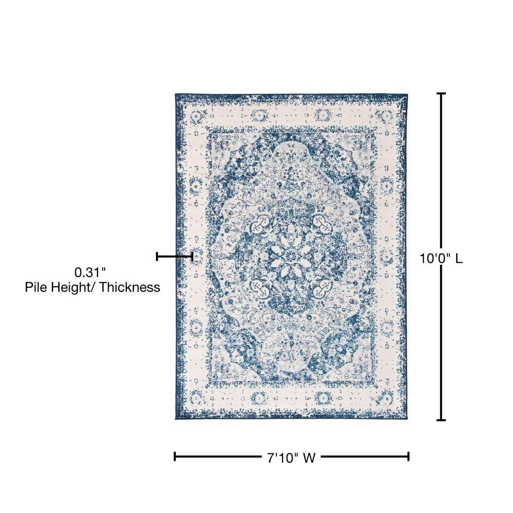 World Rug Gallery Vintage Oriental Distressed Medallion Blue 7'10" x 10' Area Rug