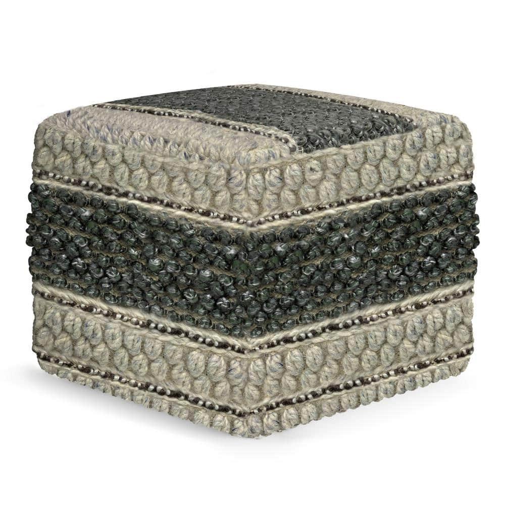 Grady Green and Natural Handloom Woven Square Pouf