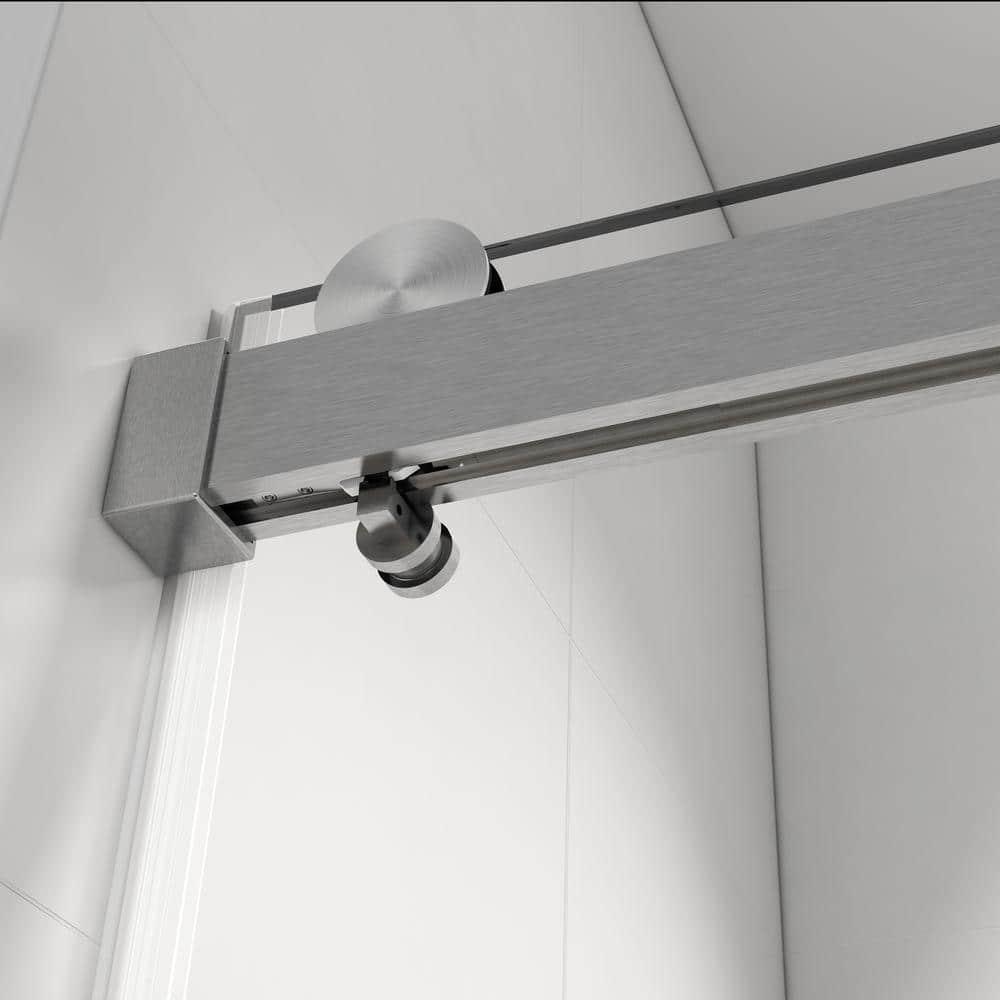 Gxcevsou 56-60“ *76” Frameless Soft Close Shower Door, 1/4” (6 mm) Tempered Glass Single Slide with Explosion Proof Coating, Reversible Installation