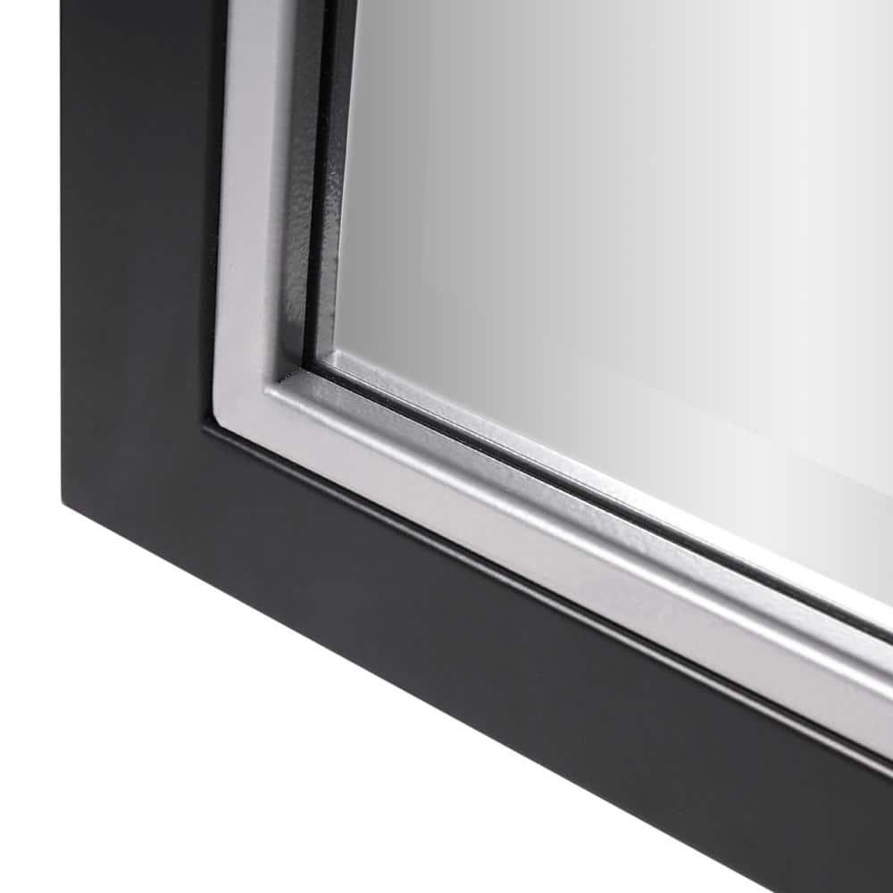 Head West Beveled Edge Rectangle Wall Mirror with Brushed Chrome and Black Metal Frame for Home Interior Accent 24" x 30"