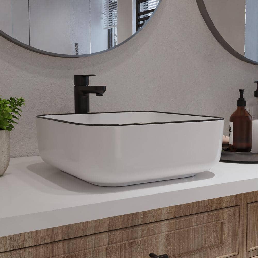 DeerValley Ace 15'' White/Black Square Ceramic Vessel Bathroom Sink