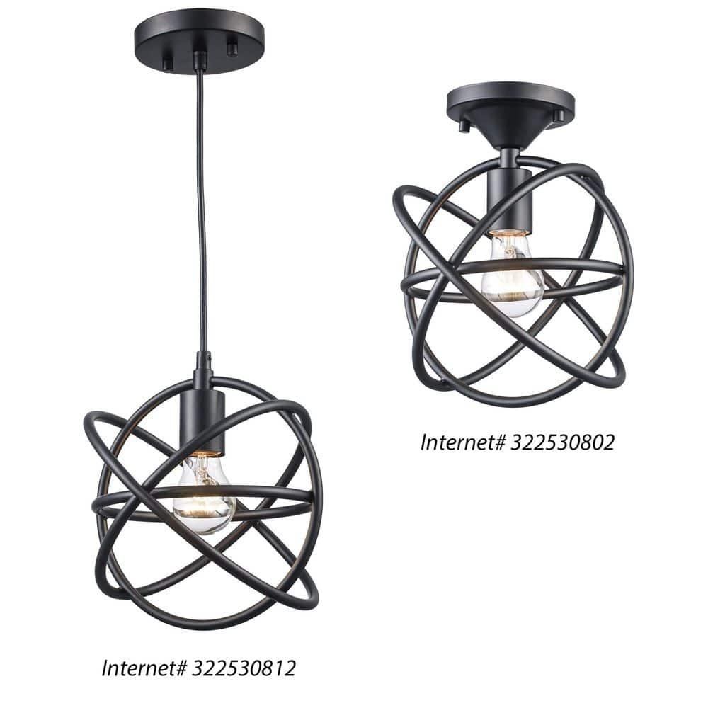 Viewridge 10 in. 1-Light Black Semi-Flush Mount Ceiling Light Fixture with Metal Globe Shade