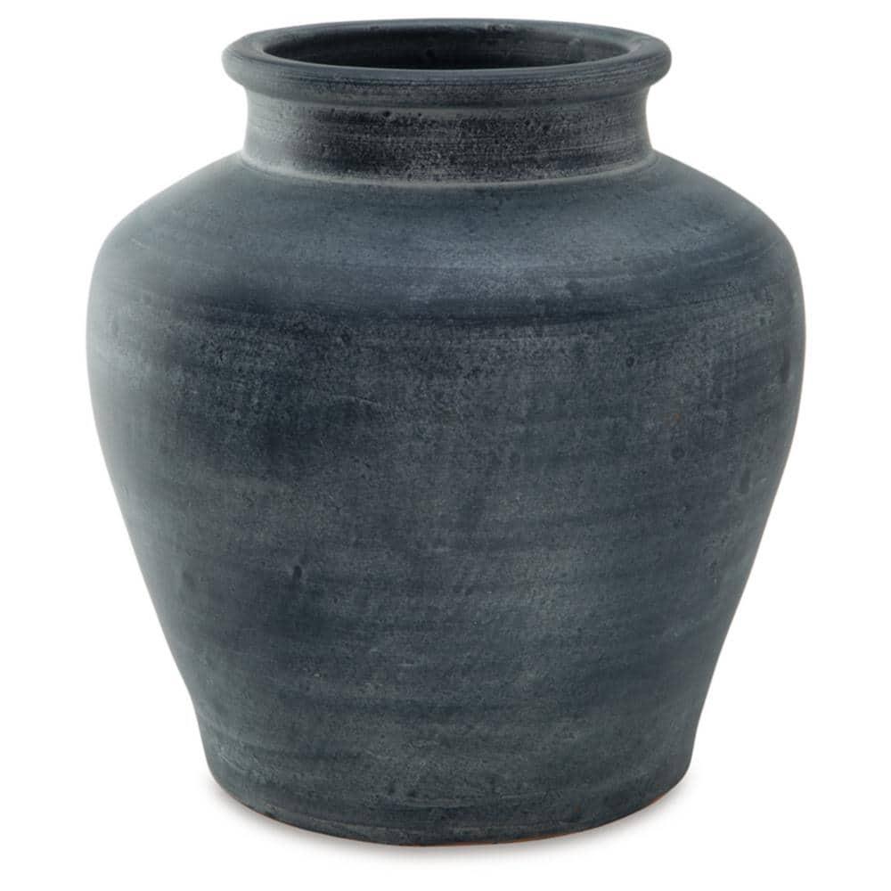 Distressed Blue Ceramic Table Vase with Wide Mouth