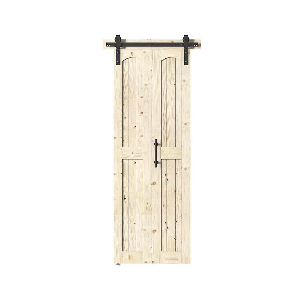 84'' Assembled Solid Wood Bi-Fold Barn Doors with Installation Hardware Kit