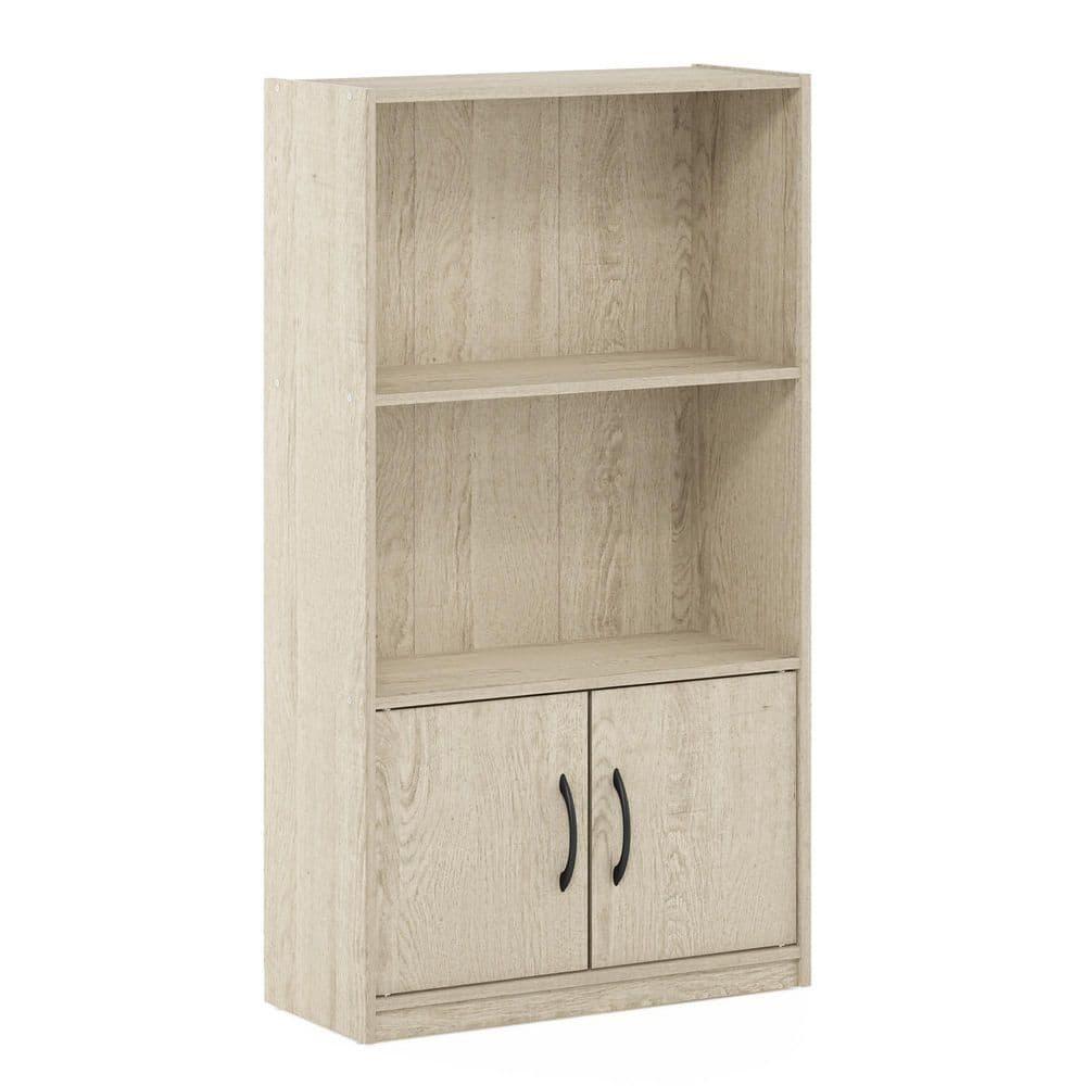 Furinno Gruen 2-Tier Open Shelf Bookcase with 2 Doors Storage Cabinet, Metropolitan Pine
