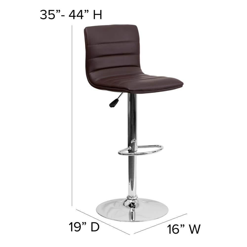 Flash Furniture Modern Brown Vinyl Adjustable Bar Stool with Back, Counter Height Swivel Stool with Chrome Pedestal Base