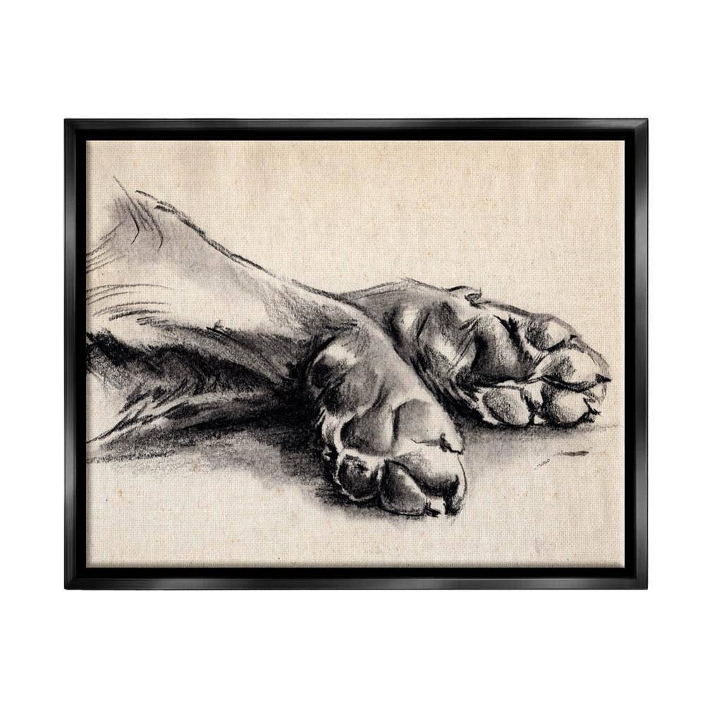 Stupell Industries Dog Paw Charcoal Design Minimal Tan Black Black Floater Framed Canvas Wall Art, 24 x 30