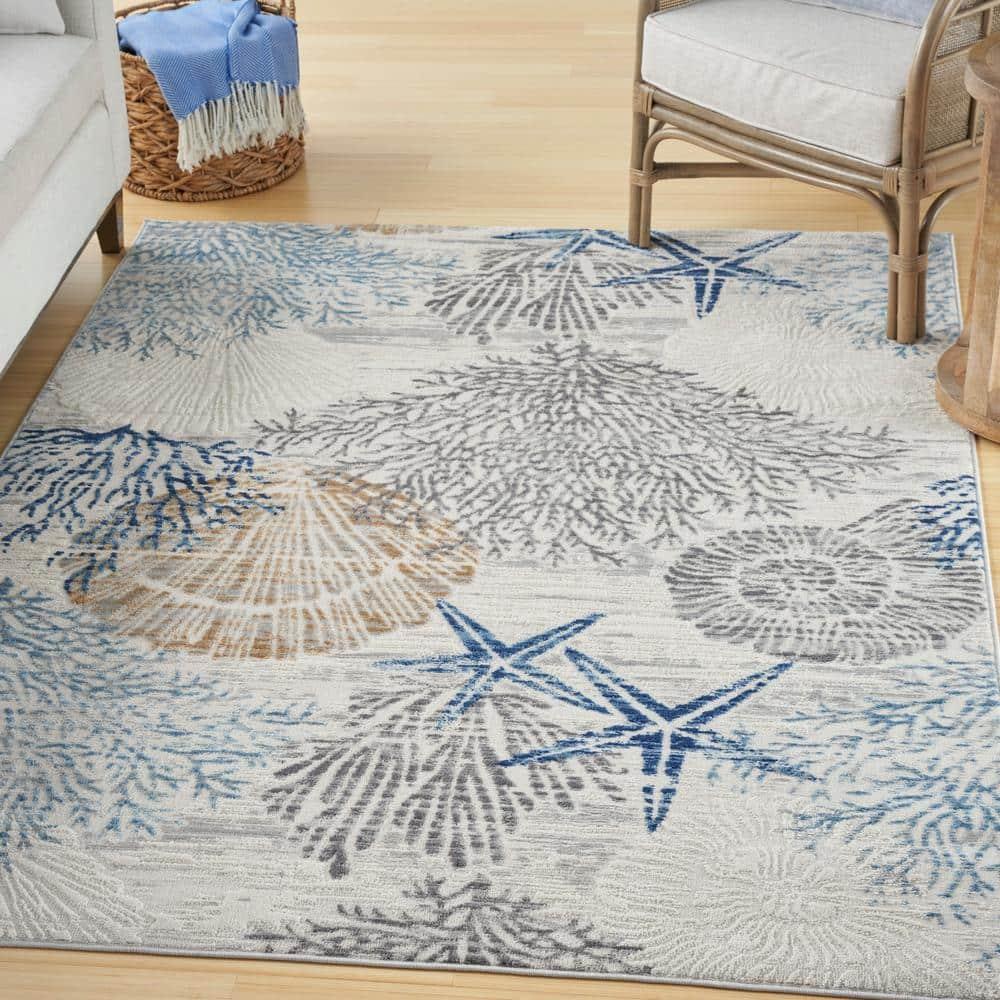 Nourison Pompeii 5'3" x 7'3" Ivory Grey Blue Nautical Indoor Rug